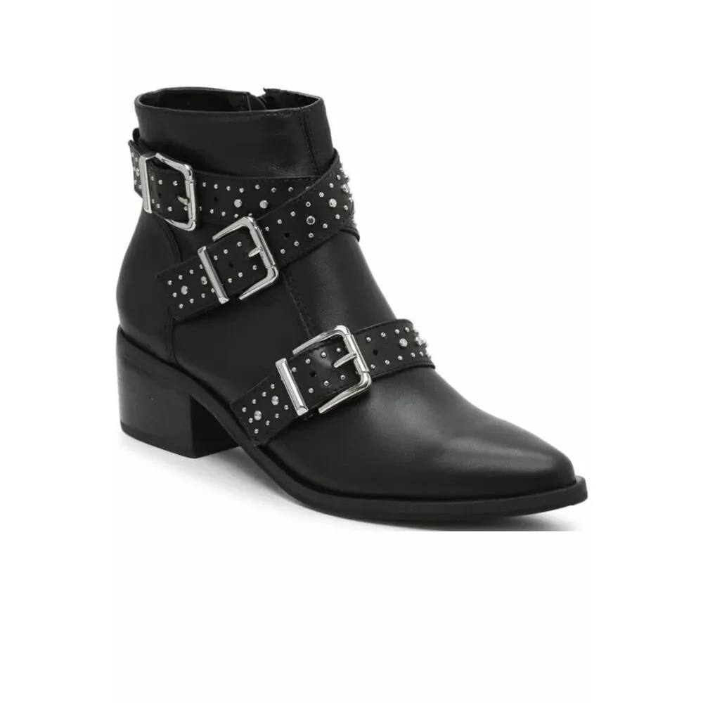 Steve Madden black studded rock leather Moto 